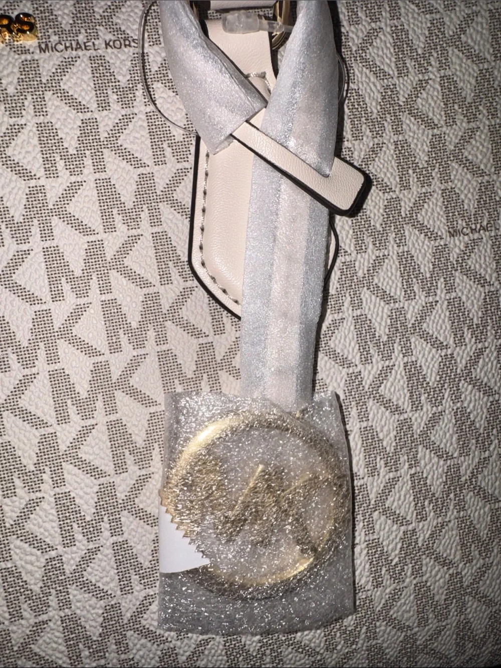 Michael Kors Beige & Cream Signature Satchel with Gold-Tone Logo